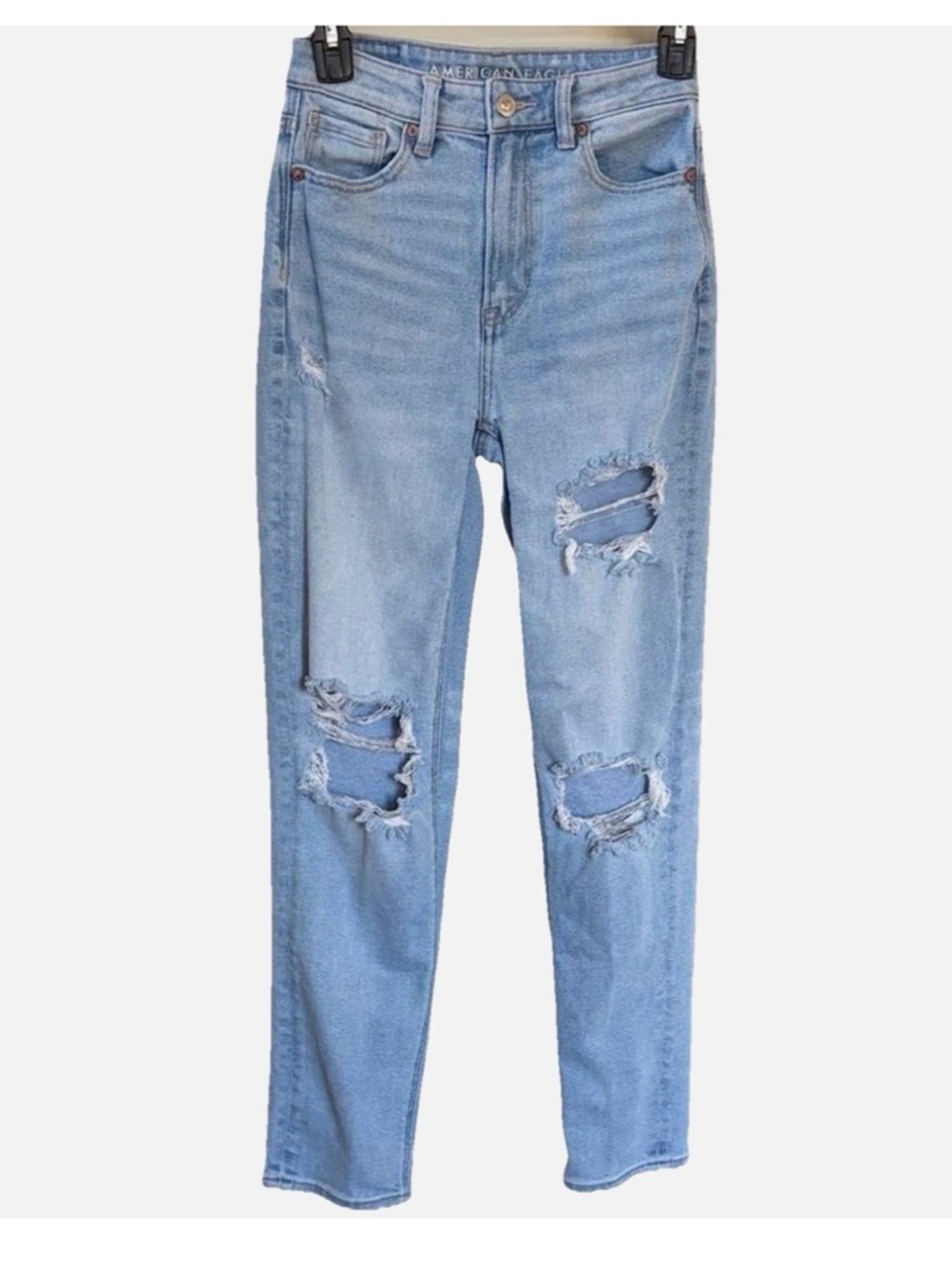 American Eagle Mom Straight Jeans Size 00 Regular Distressed Light Wash